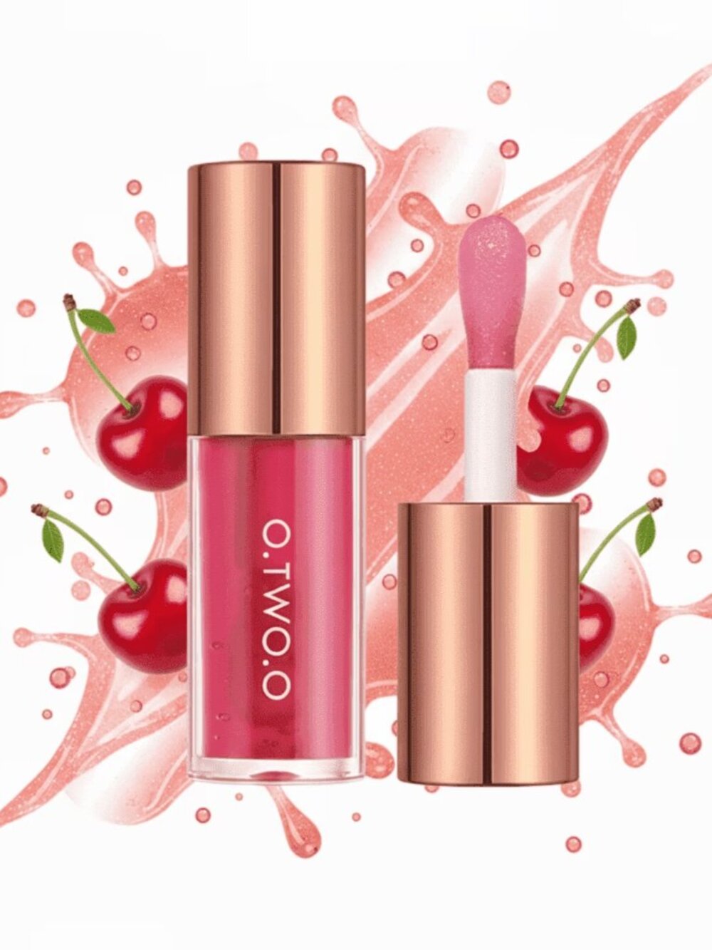 O.TWO.O Hydrating Lip Oil Gloss – Moisturizing Lip Care, Glossy Finish, Cherry